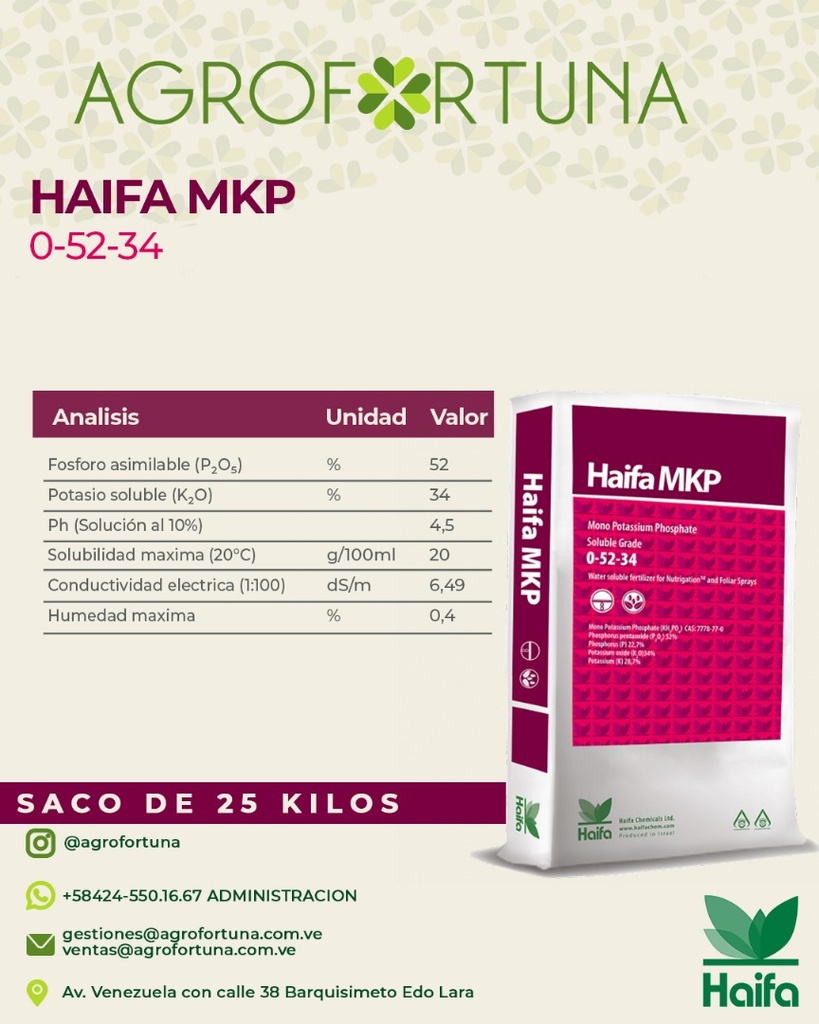 HAIFA MKP 0-52-34 saco de 25Kg